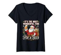 Mujer Navidad, el Momento más Maravilloso para una Cerveza, Divertida Navidad de Papá Noel Camiseta Cuello V