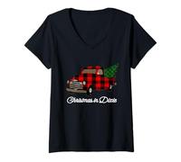 Mujer Navidad en Dixie Down South Plaid Holiday Camiseta Cuello V