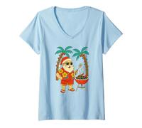 Mujer Navidad en julio, Papá Noel hawaiano, hamburguesas a la parrilla Camiseta Cuello V