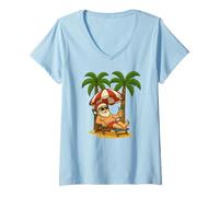 Mujer Navidad en julio, Papá Noel, silla de playa Camiseta Cuello V