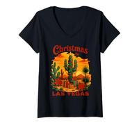 Mujer Navidad en Las Vegas Vacaciones Viaje Turístico Souvenir Camiseta Cuello V