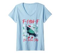 Mujer Navidad F-Caw-F Cuervo Me Siento Jolly Camiseta Cuello V