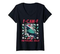 Mujer Navidad F-Caw-F Cuervo Me Siento Jolly Camiseta Cuello V