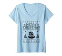Mujer Navidad Feliz Navidad Amante de Gatos Felino Mascota Miau Amor Gatos Camiseta Cuello V