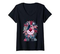 Mujer Navidad Festiva de león de Patchwork a Cuadros Camiseta Cuello V