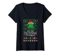 Mujer Navidad Fhtagn, Funny Ugly Cthulhu Navidad Camiseta Cuello V