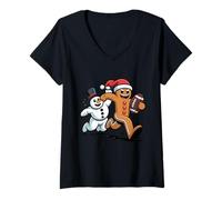 Mujer Navidad Fútbol Americano Hombre Pan de Jengibre Muñeco de Nieve Niños Hombres Camiseta Cuello V