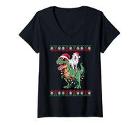 Mujer Navidad Great Pyrenees T-Rex Dinosaurio Camiseta Cuello V