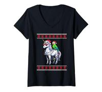 Mujer Navidad Guacamayo Loro Unicornio Gafas De Sol Loros Camiseta Cuello V