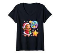 Mujer Navidad Mágica Niño Soplando Estrellas Camiseta Cuello V