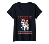 Mujer Navidad Oso Unicornio Gafas De Sol Osos Camiseta Cuello V