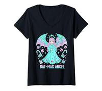 Mujer Navidad Pastel Goth Espeluznante Kawaii Lindo Murciélago Camiseta Cuello V