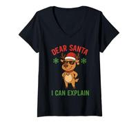 Mujer Navidad Querido Papá Noel Puedo explicar reno travieso Camiseta Cuello V