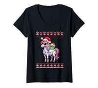 Mujer Navidad Rana Unicornio Gafas De Sol Ranas Camiseta Cuello V
