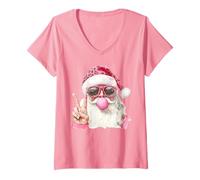 Mujer Navidad Santa Bubble Gum Rosa Funny Girl Mujeres Niños Navidad Camiseta Cuello V