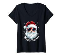 Mujer Navidad Santa Claus con Gafas De Sol Camiseta Cuello V
