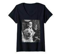 Mujer Navidad Santa Claus Merry X-Mas Funny Dog Selfie Hombres Mujeres Camiseta Cuello V