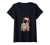 Mujer Navidad Santa Dog Lover, Pug, Hombres Mujeres Niños, Navidad Camiseta Cuello V