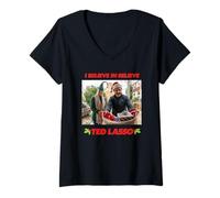 Mujer Navidad Ted Lasso I Believe in Believe Camiseta Cuello V