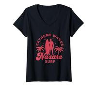 Mujer Nazaré Extreme Wave Surf Surf en Portugal Hombres Surfista Camiseta Cuello V