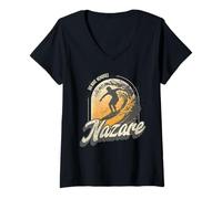 Mujer Nazare Surfing Waves in Portugal Big Surf Men Surfer Camiseta Cuello V