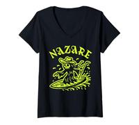 Mujer Nazare Wave Surf Surf en Portugal Olas Hombres Mujeres Surfista Camiseta Cuello V