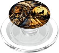 Mujer ndian nativa Americana con Lobo Blanco Regalos Vintage PopSockets PopGrip para MagSafe