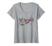 Mujer Nebraska Patchwork Script Cute Feminine State Womens Girls Camiseta Cuello V