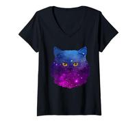 Mujer Nebulosa Espacial del Gato Gato Persa Camiseta Cuello V