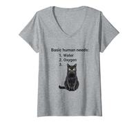 Mujer Necesidades humanas básicas Gracioso Gato Negro Camiseta Cuello V