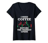 Mujer Necesito café Antes de Que el inversor accionista se Abra Camiseta Cuello V