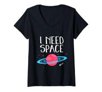 Mujer Necesito Espacio - Tiempo Solo, Planetas Universo Galaxia Astronauta Camiseta Cuello V