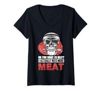 Mujer Necesito más Carne Humorístico Carnívoro Cocinar Juegos de Palabras Camiseta Cuello V