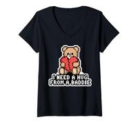 Mujer Necesito UN Abrazo DE UN Baddie Pixel Teddy Bear Broken Heart Camiseta Cuello V