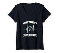 Mujer Necesito Vitamina V Disco de Vinilo Amante a música Camiseta Cuello V