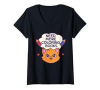 Mujer Need More Coloring Books Cute Cat & Colored Pencil Design Camiseta Cuello V