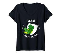 Mujer Need More Sleep Funny Tired Dragon Pijama Humor Camiseta Cuello V