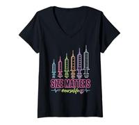 Mujer Needle Size Matters Funny Nursing and Nurses Camiseta Cuello V