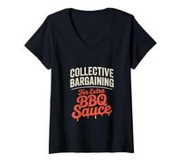 Mujer Negociación colectiva para el Día del Trabajo de Salsa BBQ Extra Camiseta Cuello V