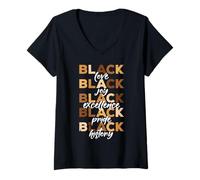 Mujer Negro Amor Alegría Excelencia Orgullo Historia Mes Mujeres Hombres Niños Camiseta Cuello V