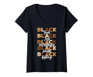 Mujer Negro Amor Alegría Excelencia Orgullo Historia Mes Mujeres Hombres Niños Camiseta Cuello V
