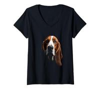 Mujer Negro Basset Hound Dog Basset Face Camiseta Cuello V
