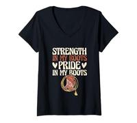 Mujer Negro Cowgirl Melanina Fuerza En Mis Raíces Orgullo En Mis Botas Camiseta Cuello V