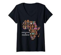 Mujer Negro Historia Educación Libertad África Mapa Hombres Mujeres Niños Camiseta Cuello V