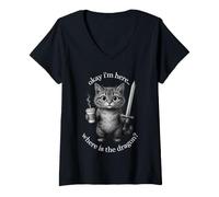 Mujer Negro Humor de Gato Perezoso Debido a no querer no Gracias Camiseta Cuello V