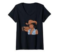 Mujer Negro Vaquera Afroamericano Western Country Texas Rodeo Camiseta Cuello V