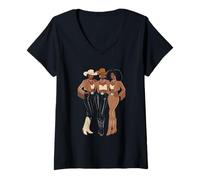 Mujer Negro Vaquera Afroamericano Western Country Texas Rodeo Camiseta Cuello V