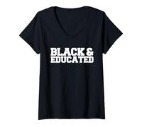 Mujer Negro y Educado Camiseta Cuello V