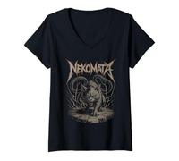 Mujer Nekomata Gato demonio con energía eléctrica Terror japonés Camiseta Cuello V