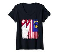 Mujer Nepal Malasia Media Bandera Nepalesa Malasia Heritage Jersey Camiseta Cuello V